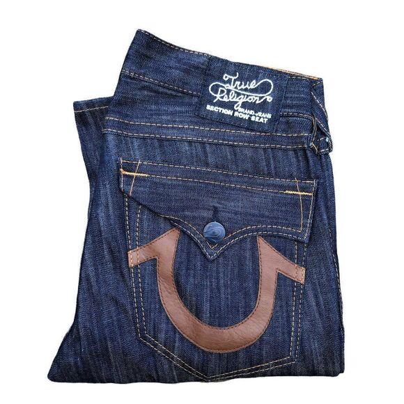 True Religion Jeans Size 33 Leather Horseshoe Blue - Picture 8 of 8